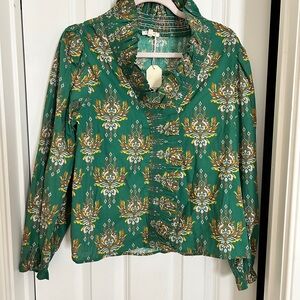 JODIFL Teal and Yellow Patterned Blouse